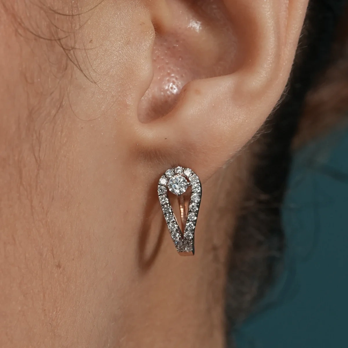 Round Rose Gold Diamond Studded Clip-On Earrings